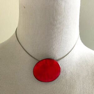 Vintage Culture Mix Red Disc Pendant Necklace Wire Statement 1990s